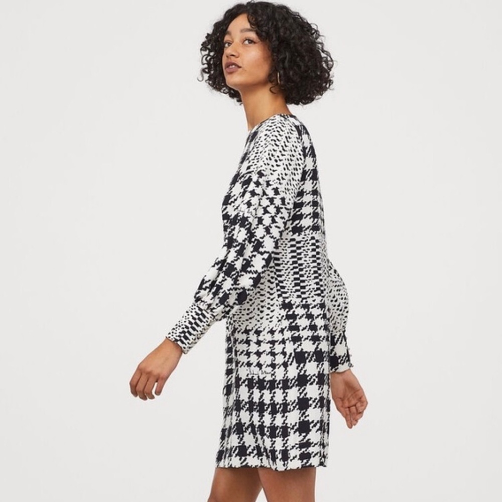 Richard Allen X H&M Houndstooth Dress Long Sleeve Black White Size 6